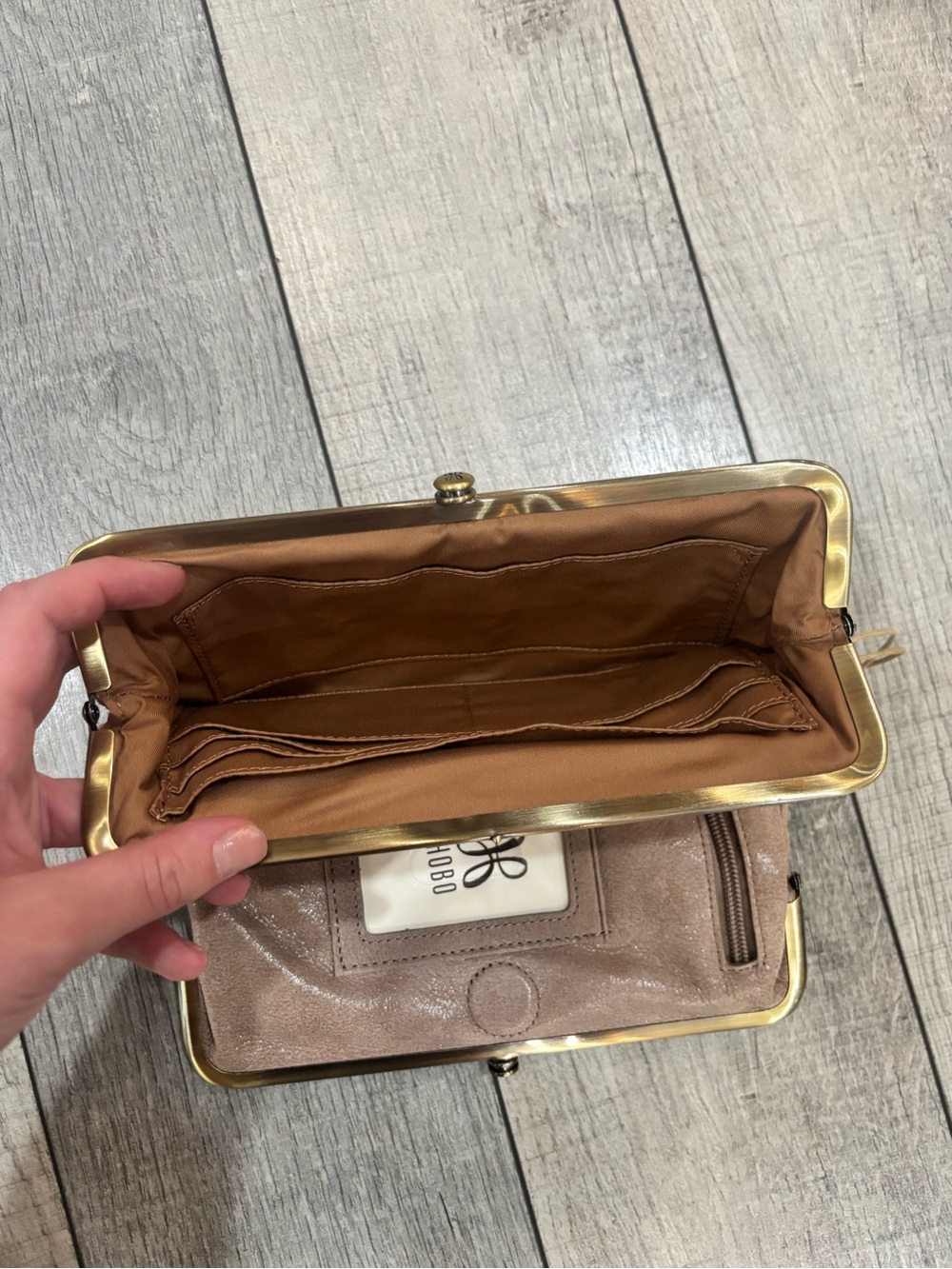 HOBO Lauren Pleated Hazel Color Leather Studded Clutch Wallet - Picture 6 of 7